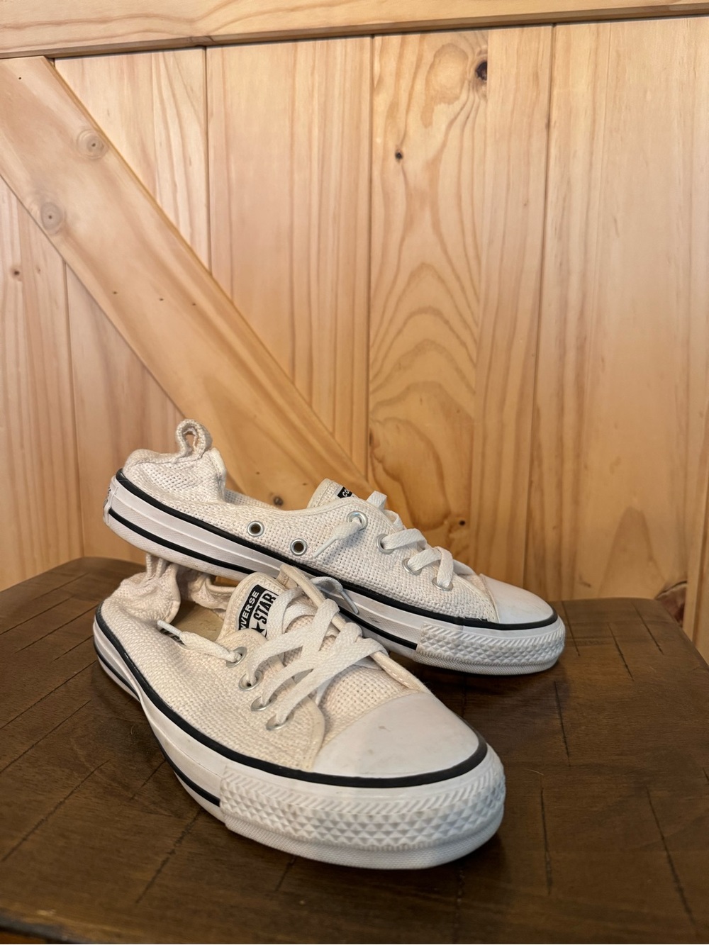 Converse Low Top Canvas Sneakers in White with Black Trim